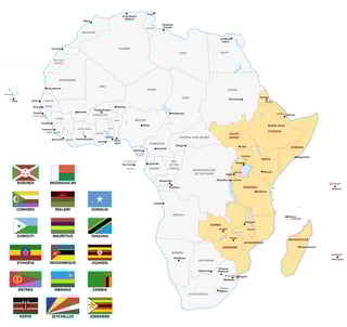 East Africa Map With Flags East Africa Map With Flags