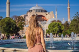 Girl Admiring Blue Mosque In Istanbul