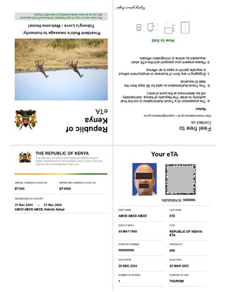 Kenya Tourist eTA Sample Kenya Tourist eTA Sample