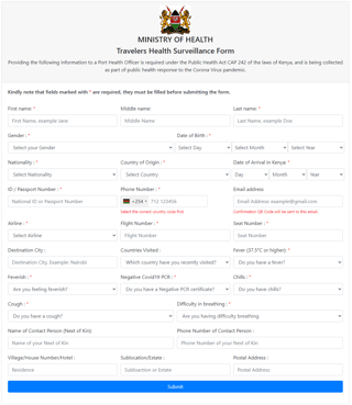 Kenya Travelers Health Surveillance Form
