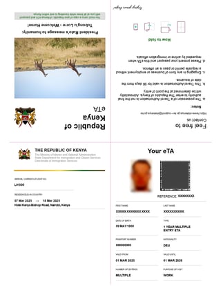 Kenya 1-Year Multiple-Entry eTA Sample Kenya 1-Year Multiple-Entry eTA Sample