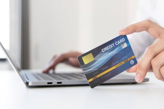 Online Product Purchase Businessman Use Laptop Register Via Credit Card Online Product Purchase Businessman Use Laptop Register Via Credit Card