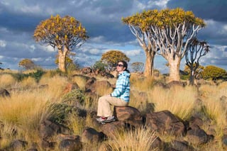 Quiver Tree Forest Landscape Woman Tourist Looking at Beautiful view Kokerbooms Quiver Tree Forest Landscape Woman Tourist Looking at Beautiful view Kokerbooms