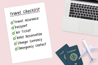 Travel Checklist Paper To Prepare Before Travel With Passport Plane Model And Computer Laptop Travel Checklist Paper To Prepare Before Travel With Passport Plane Model And Computer Laptop