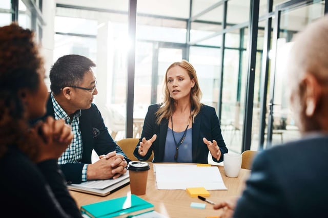 Professionisti aziendali che discutono in una riunione