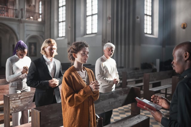 People praying in a church