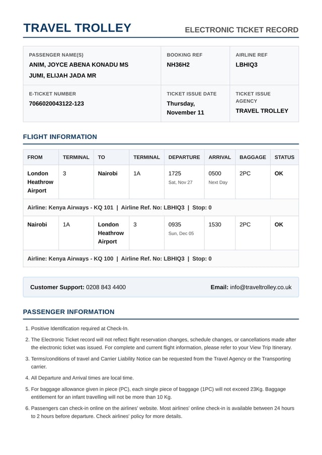 Billete de Avión para Equipaje de Viaje