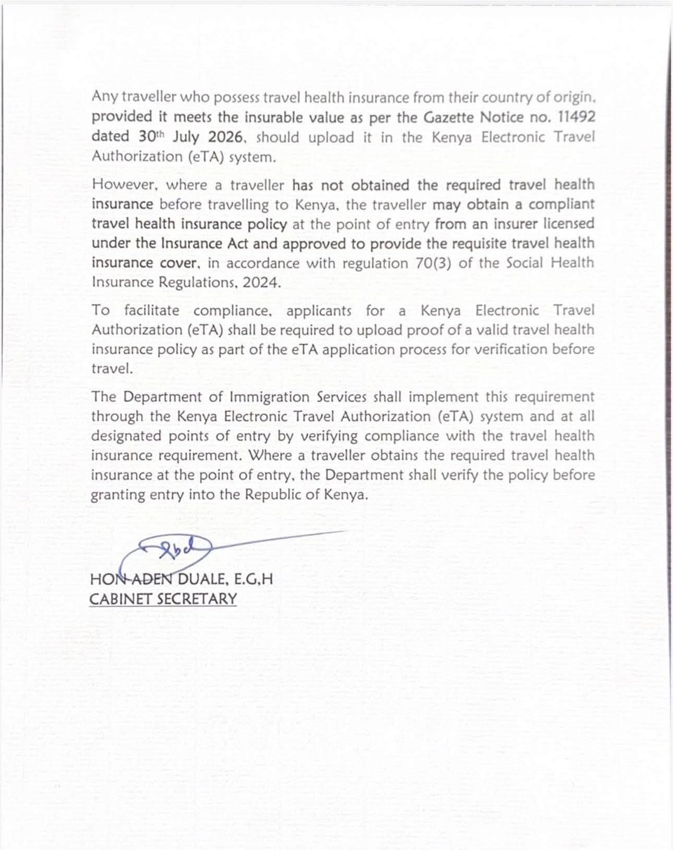 Kenya Ministry Of Health Travel Health Insurance Notice