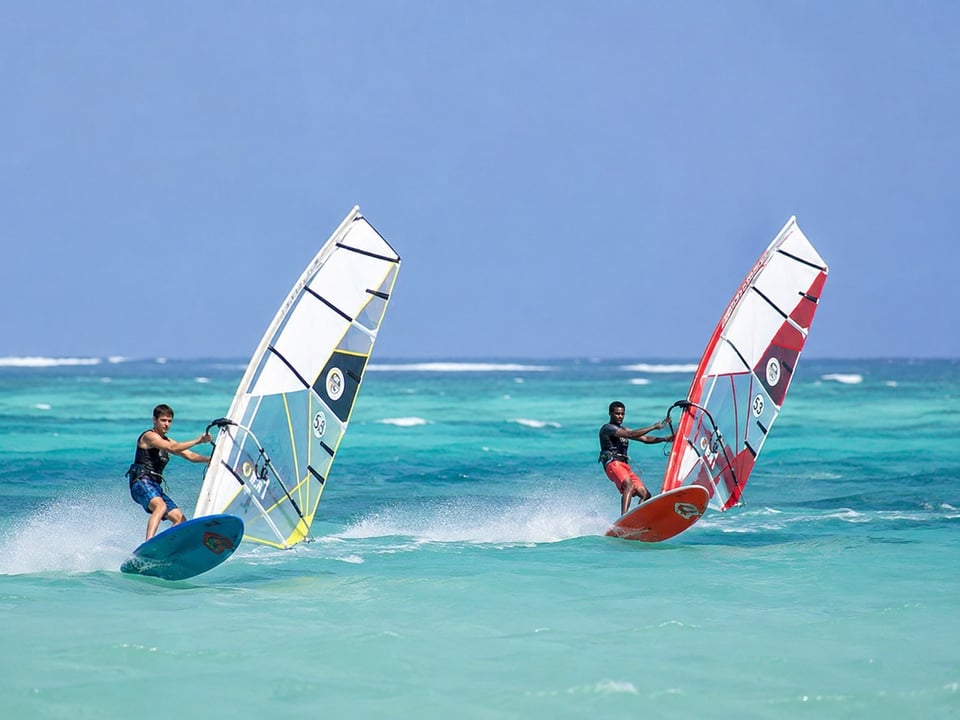 Two Windsurfers At The Diani Beach Kenya