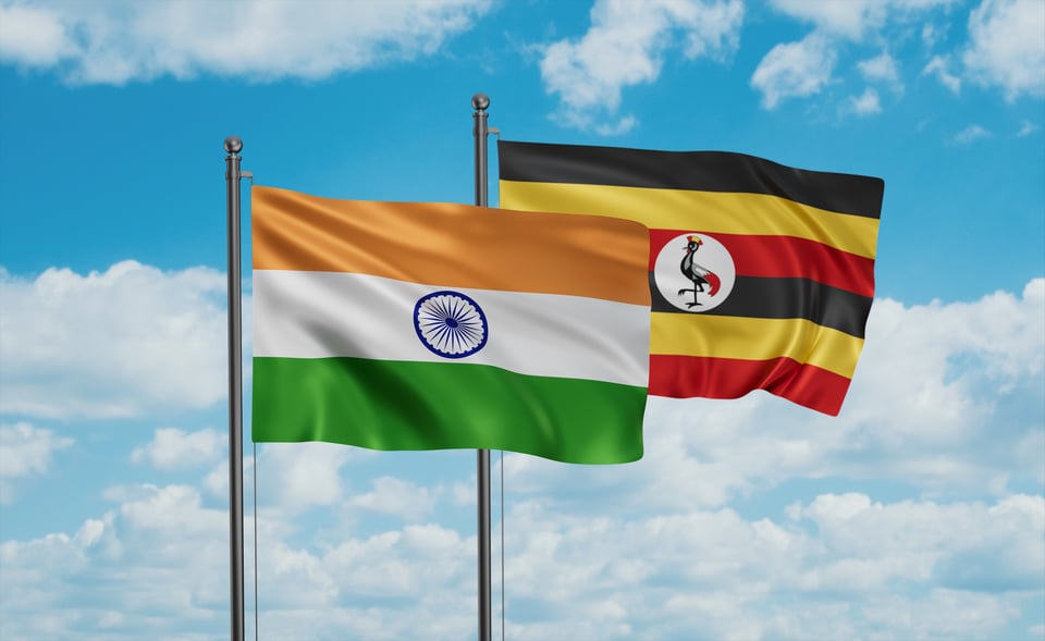 Flags Of India And Uganda Flying High