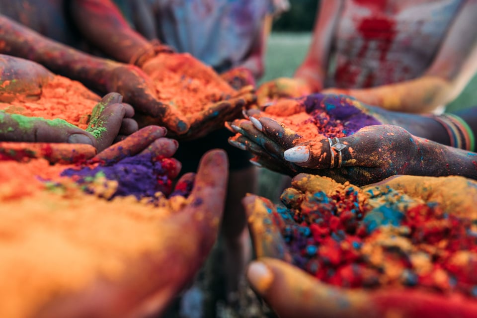 Hands Filled With Holi Colours