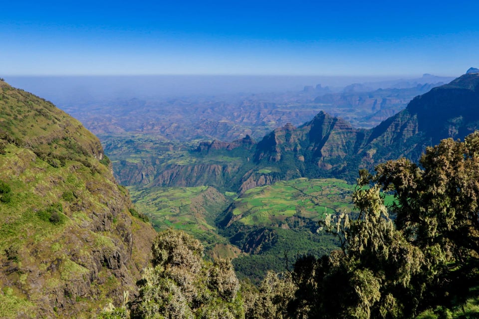 Mountains Green Valley Under Blue Sky Near Gondar Northern Ethiopia