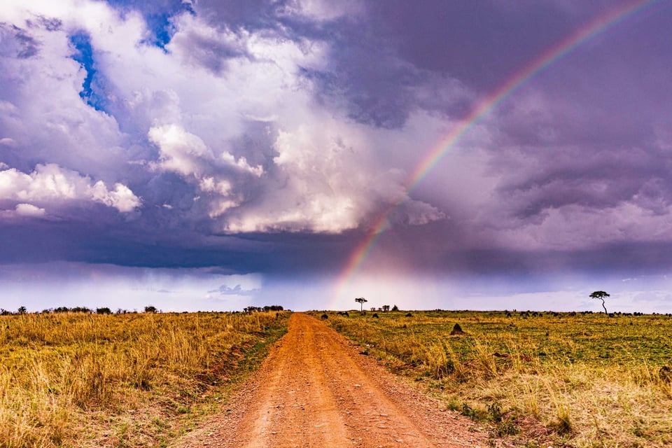 Rainbow Over Dirt Road Masai Mara
