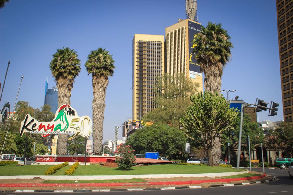 View Of Some Office Buildings From A Roundabout In Nairobi City